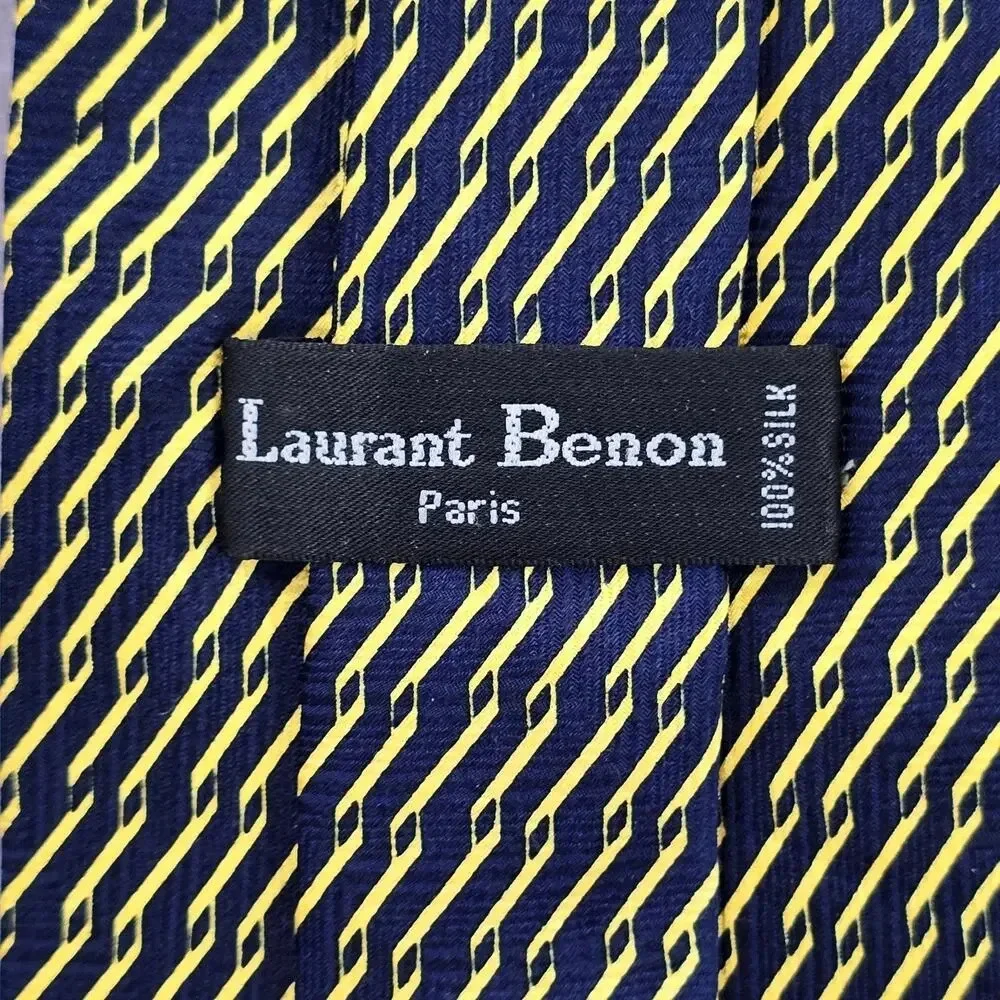 Laurant Benon Paris Gold Blue Royal Silk‎ Floral Executive Neck Tie Men's